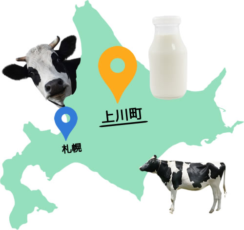 牛と北海道地図